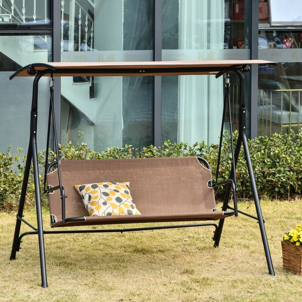 Outsunny Hollywoodschaukel, 2-Sitzer Outdoor Gartenschaukel, UV-beständig, winkeleinstellbar, 172L x 110B x 155H cm, Metallrohr, Braun