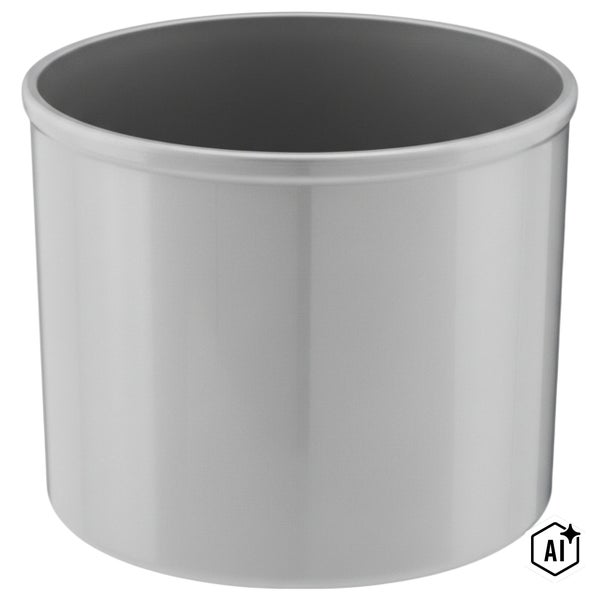 Zylindrischer Übertopf aus Kunststoff in Grau mit glatter Oberfläche.