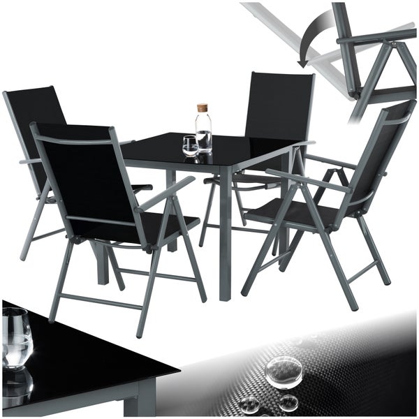 Sitzgruppe tectake Stabia Tisch mit Sicherheitsglasplatte und Ausgleichsschrauben mit Aluminiumgestell, für 4 Personen anthrazit
