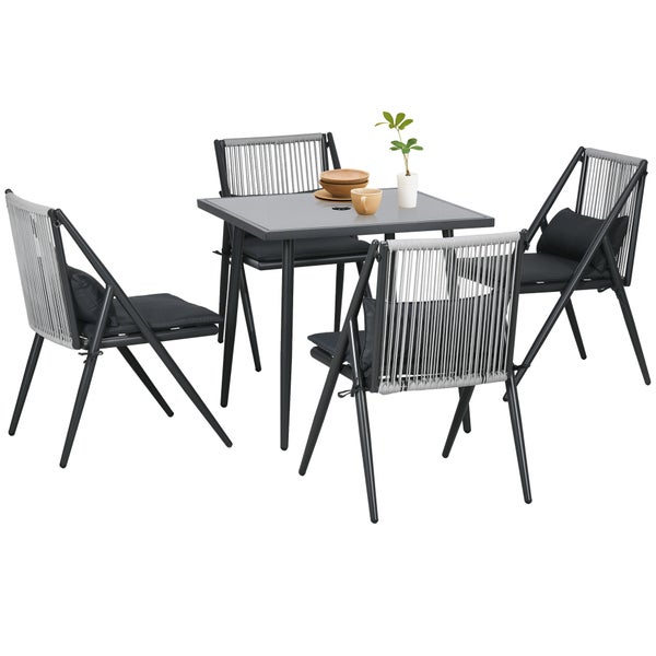 Outsunny 5tlg. Gartenmöbel-Set, Gartenset mit 1 Tisch, 4 Stühlen, mit Schirmloch, für Balkon, Terrasse, 80L x 80B x 75H cm, Polyester, Dunkelgrau