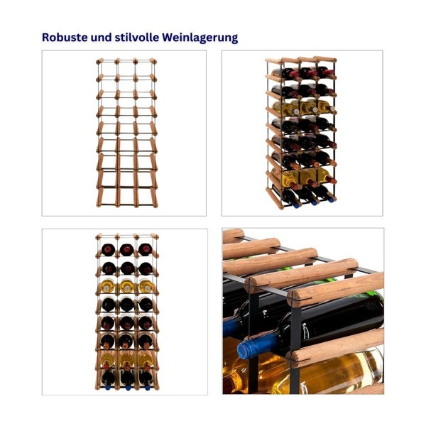 PROREGAL Modulares Weinregal Vinotega Mod Metal HxBxT 82,5 x 32,5 x 24,5 cm 3 x 8 Flaschen Massives Kiefernholz Braun Geölt