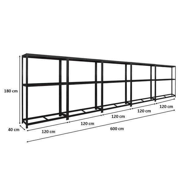 PROREGAL Mega Deal 5x Reifenregal RAGNAR HxBxT 180 x 120 x 40cm bis zu 8 Reifen auf 2 Ebenen + Ablage 265kg Fachlast Schwarz
