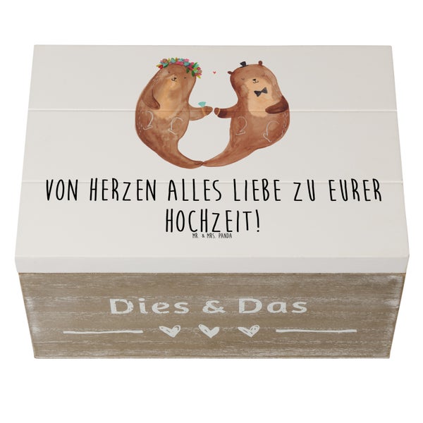 Mr. & Mrs. Panda 22 x 15 cm Holzkiste Hochzeit Otter - Weiß