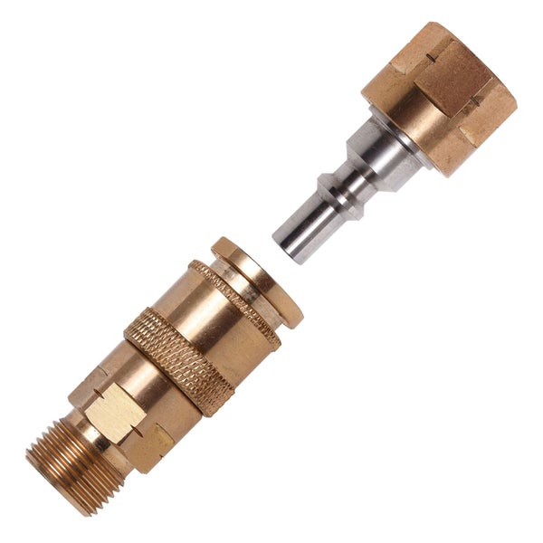 Schnellkupplungsset aus Messing und Stahl mit Außengewinde und Innengewinde für Druckluft.