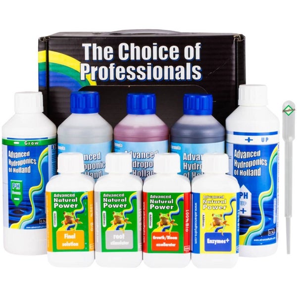 Advanced Hydroponics 9-Teiliges Dünger Starter-Set – Komplettnährstoffset für optimales Wachstum & Blüte, inklusive pH-Regulierung, Enzymen & Root, vielseitig für alle Pflanzenarten