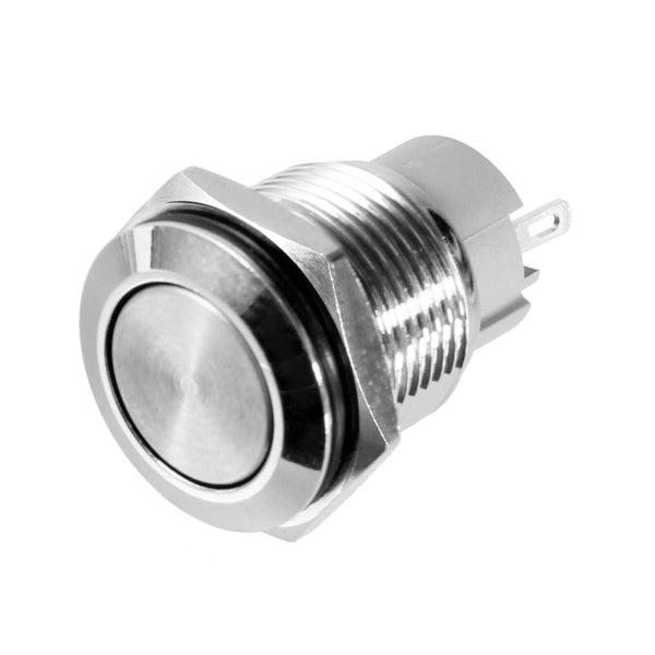 Drucktaster aus Metall mit rundem Kopf und Schraubgewinde.