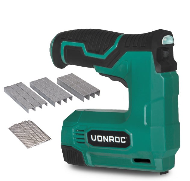 VONROC Akku Tacker & Nagelpistole - 2in1 Tacker für Holz, 4V Akku Nagler - Inkl. 900 Tackerklammern, 300 Nägel, 30 Schuss pro Minute