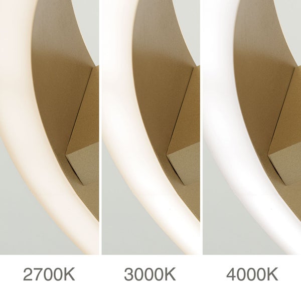 Darstellung verschiedener Farbtemperaturen von LED-Leuchten: 2700 Kelvin, 3000 Kelvin und 4000 Kelvin.