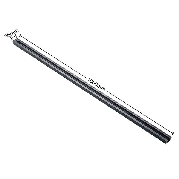 Schwarze Stromschiene für Schienensysteme, Länge 1000 Millimeter, Breite 36 Millimeter.