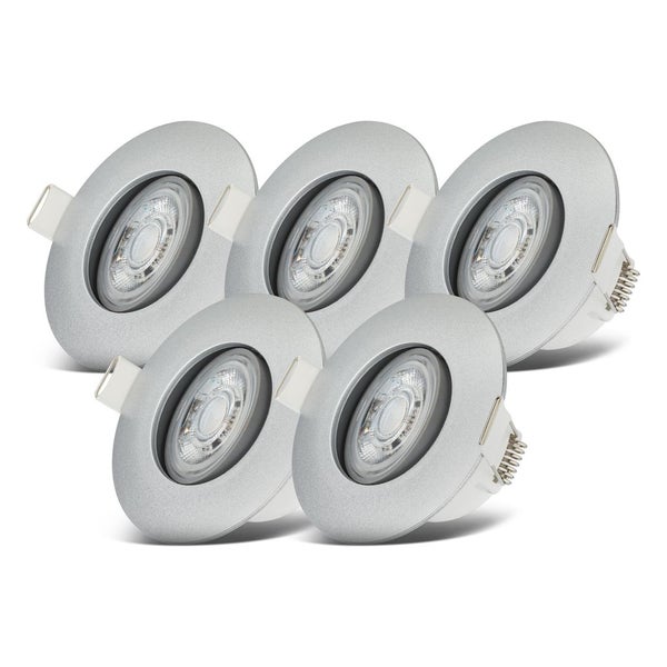 Einbaustrahler 68mm 5er Set - 230V, 4,9W, 480lm, LED, dimmbar, IP65, warmweiß, silberfarbig