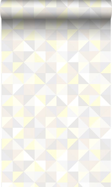 Origin Wallcoverings Tapete Dreiecke Crème-Beige, Hellgrau, Pastellgelb und Hellbeige - 53 cm x 10,05 m - 337210