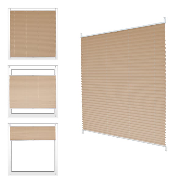 ECD Germany Plissee 65 x 200 cm - Creme - Klemmfix - EasyFix - ohne Bohren - Sonnen- und Sichtschutz - für Fenster und Tür - inkl. Befestigungsmaterial - Jalousie Faltrollo Fensterrollo Rollo