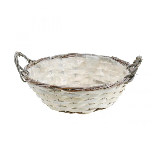 Dekorative Weidenkorb-Pflanzschale mit Griffen und Pflanzfolie