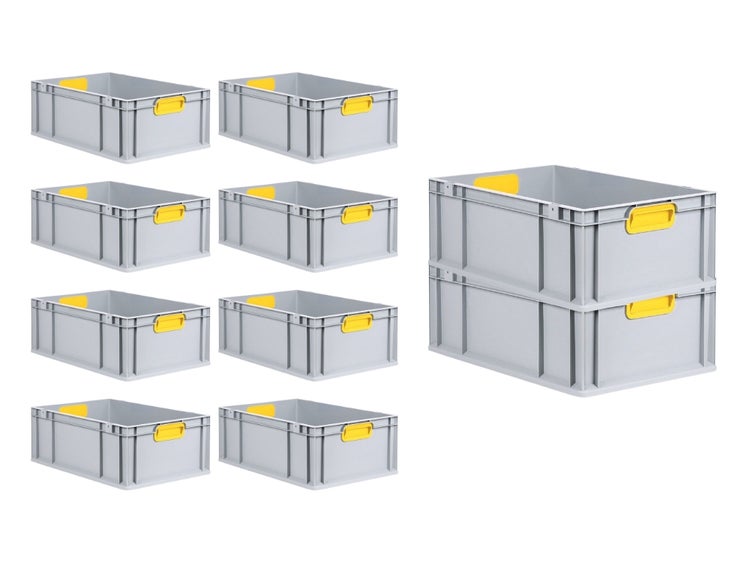 PROREGAL Spar Set 10x Eurobox Nextgen Color HxBxT 22 x 40 x 60 cm 44 Liter Griffe Gelb Geschlossen Verstärkter Boden Eurobehälter Transportbox