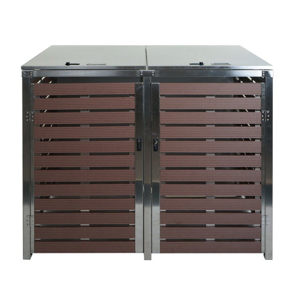 Mülltonnenbox für zwei Mülltonnen mit Edelstahldeckel und Holzverkleidung