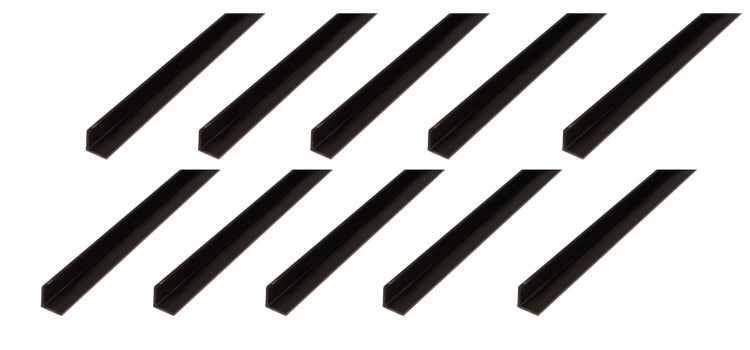 Set aus zehn gleichlangen Winkelprofilen aus Metall zur Eckverstärkung oder als Kantenabschluss.