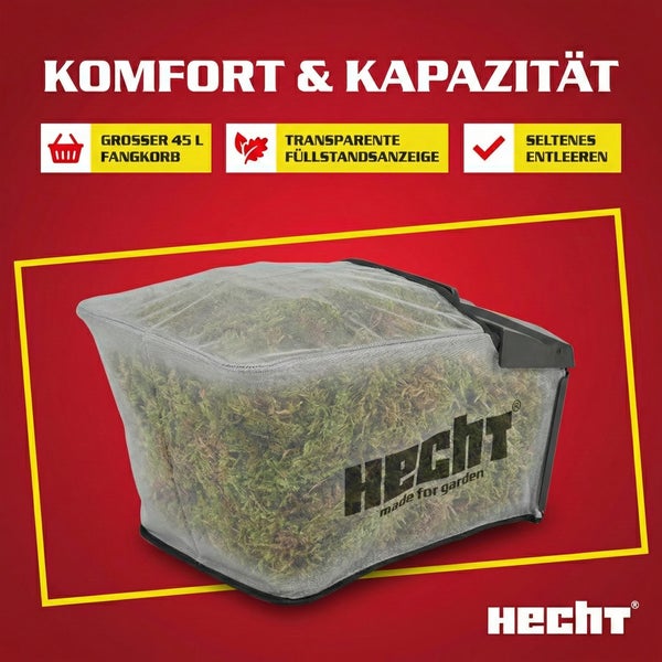 Hecht Grasfangkorb mit transparentem Füllstandsanzeige und 45 Liter Fassungsvermögen