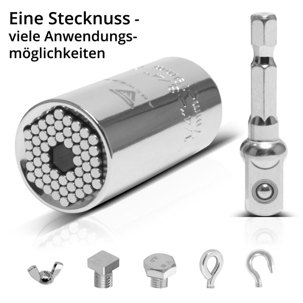 STAHLWERK 3 x Universal-Steckschlüssel 7-19 mm Multifunktionsnuss für 3/8