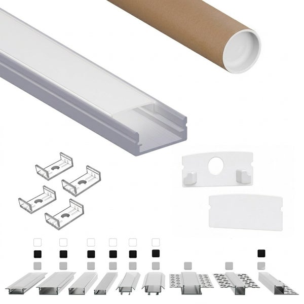 LED Aluminium Profil Set inklusive Abdeckung, Endkappen und Montageclips fuer LED Streifen