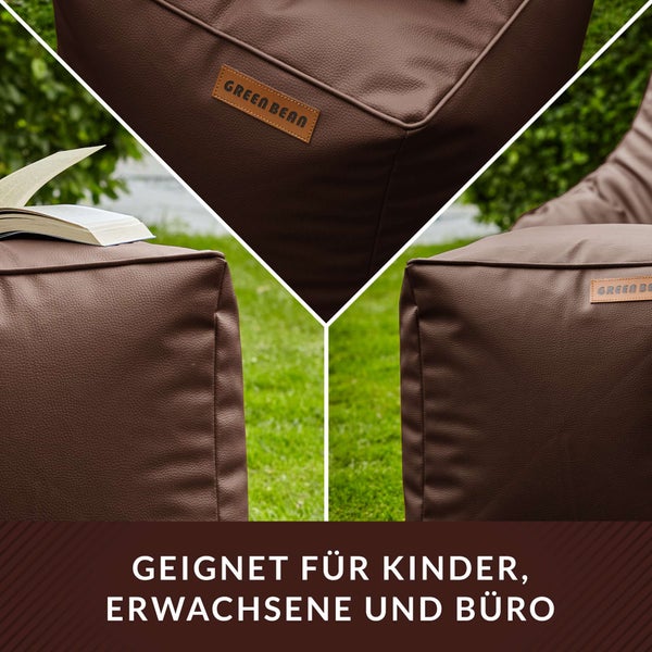 Green Bean Sitzhocker aus Kunstleder - Pouf mit EPS Perlen Füllung - 40 x 40 cm - perfekte Ergänzung zum Sitzsack - Sitzwürfel Sitzkissen Hocker Fußhocker - Dunkelbraun