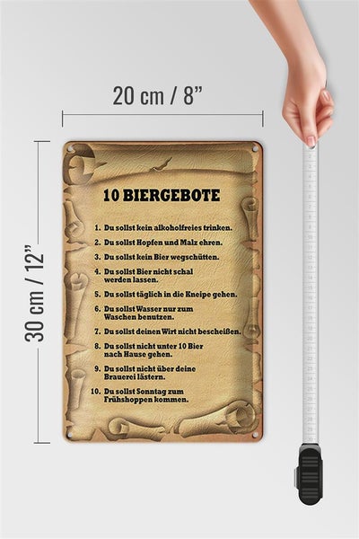 Blechschild Spruch 20x30cm 10 Biergebote du sollst kein