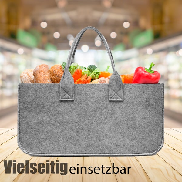 BigDean 3 Stück Filztasche groß in Hellgrau für Kaminholz oder als Shopper verwendbar – Kaminholzkorb im leichten & kompakten Design – faltbarer Holzkorb