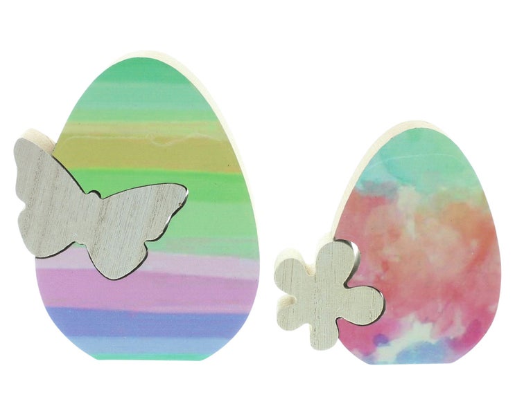 FRANK FLECHTWAREN | Osterdeko Blume & Schmetterling, 2er Set, MDF, 10 x 1,5 x 11 cm, 10,5 x 1,8 x 14 cm