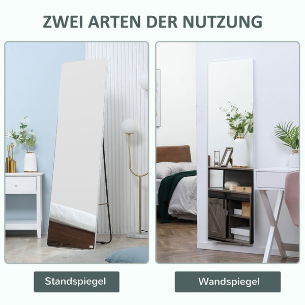 HOMCOM Standspiegel, mit Ständer, Garderobenspiegel, Ankleidespiegel für Schlafzimmer, Wohnzimmer, 45 x 160 cm, Aluminium, Silber
