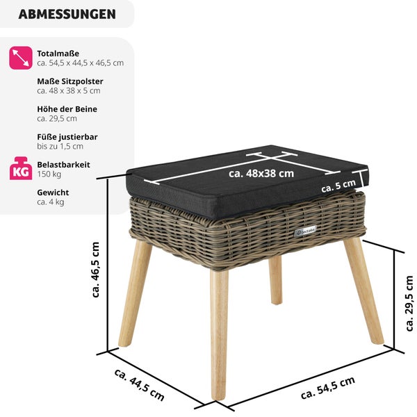Rattan-Fußbank tectake Vibo 54,5 x 44,5 x 46,5 cm natürlich nachempfundenes Geflecht mit Aluminiumgestell natur
