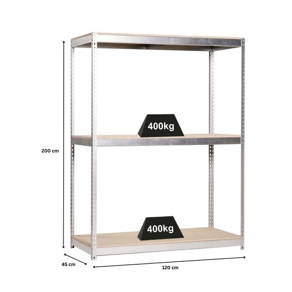 PROREGAL Schwerlastregal Big Wood Yeti Three HxBxT 200 x 120 x 45 cm Fachlast 400 kg Verzinkt