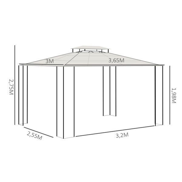 Outsunny Pavillon, Gartenpavillon, mit Sonnendach, Aluminum, Stahl, Polyester, 3,65 x 3 x 2,75 m, Braun+Hellgrau