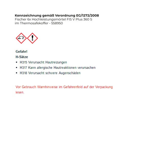 Fischer FIS V Plus 360 S Injektionsmörtel mit rotem Thermosafe Koffer