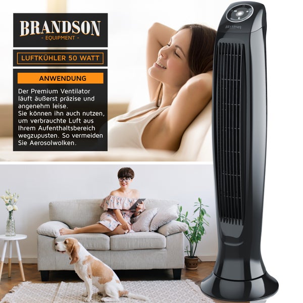 Brandson Turmventilator mit Timer, Silent ECO Green, DC Standventilor mit Fernbedienung, Säulenventilator inkl. Oszillation, Ventilator, sehr leise