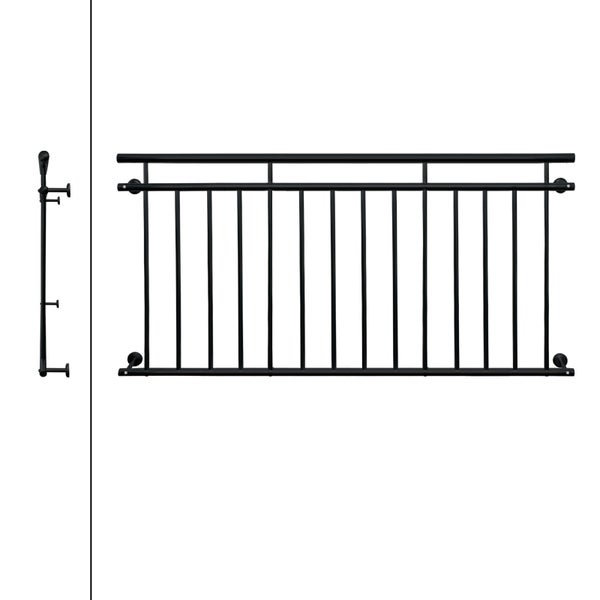 ECD Germany Französischer Balkon 90 x 184 cm mit 14 Füllstäben, Schwarz matt & rau, Stahl pulverbeschichtet, Balkongeländer Stabgeländer Balkonbrüstung Balkongitter Fenstergeländer Außen Fenstergitter