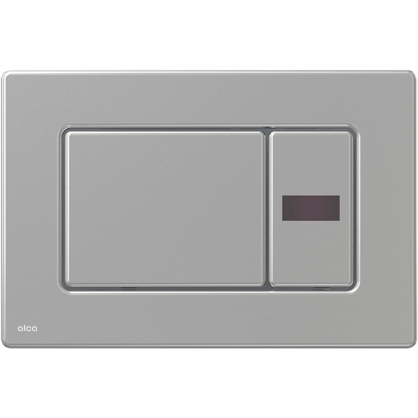 Alca Betätigungsplatte aus Edelstahl mit Zwei-Mengen-Spülung und Infrarot-Sensor.