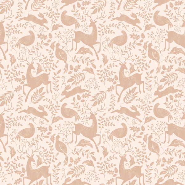 Illustration mit Hirschen, Hasen, Vögeln und Pflanzen