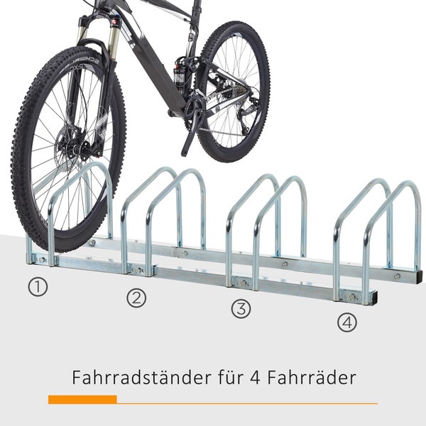 HOMCOM Fahrradständer, Radständer, wetterfest, bis 4 Fahrräder,  100 x 33 x 27 cm, Stahl, Silber