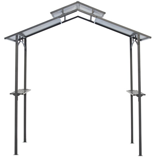 Outsunny Grillpavillon mit Flammschutzdach BBQ-Pavillon mit 2 Ablagen 2,5 x 1,5m Stahl PC Schwarz+Braun