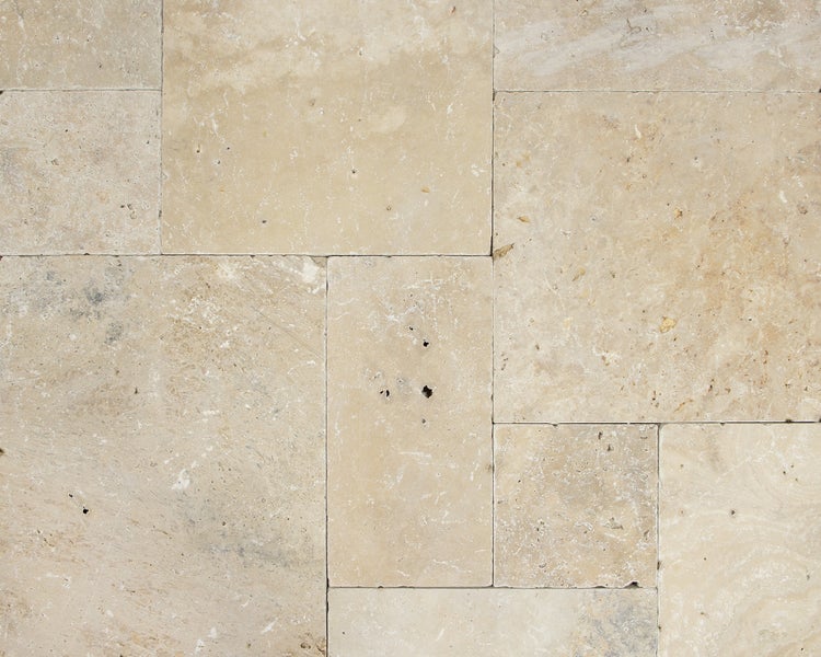 Wohnrausch Travertin Terrassenplatten RUSTIC LIGHT Römischer Verband 3 cm, getrommelt, beige