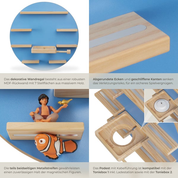 Rundes Wandregal aus Holz zur Aufbewahrung von Toniebox und Tonie Figuren inklusive Befestigungsmaterial.