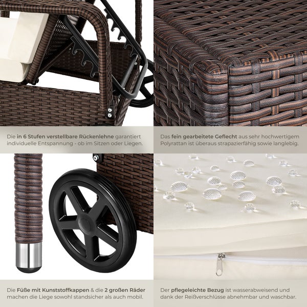 Rattan Sonnenliege tectake  200 x 70 x 33 cm widerstandsfähig braun gemischt