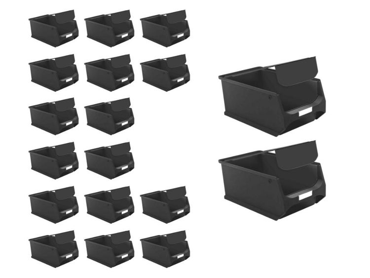 PROREGAL SuperSparSet 18 x Leitfähige Sichtlagerbox 4.1 Mit Griffstange und Abdeckung HxBxT 15 x 20 x 35 cm 7,2 Liter ESD Sichtlagerbehälter Sichtlagerkasten