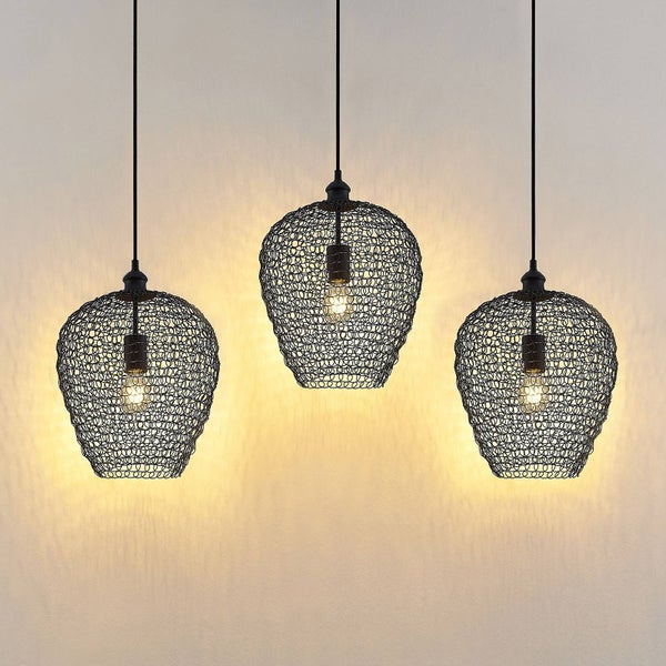 Lindby Pendelleuchte Benja (Retro, Vintage Antik) in Schwarz aus Metall (3 flammig E27) - Deckenlampe Esstischlampe Hängelampe Hängeleuchte Wohnzimmerleuchte