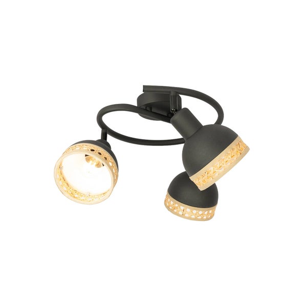 Dreiflammige Deckenleuchte mit Lampenschirmen aus Rattan