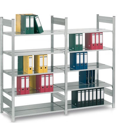 PROREGAL Aktenregal Stecksystem T-Profil Grundregal HxBxT 175 x 75 x 60 cm 5 Ebenen Fachlast 90 kg Beidseitig Nutzbar Verzinkt