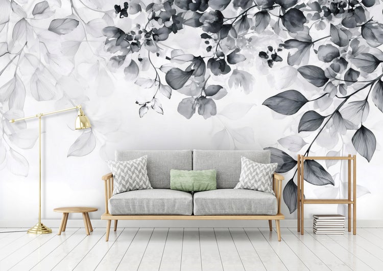 Fototapete Blätter Schwarz und Weiß Wohnzimmer Vlies Tapete 400x280 cm