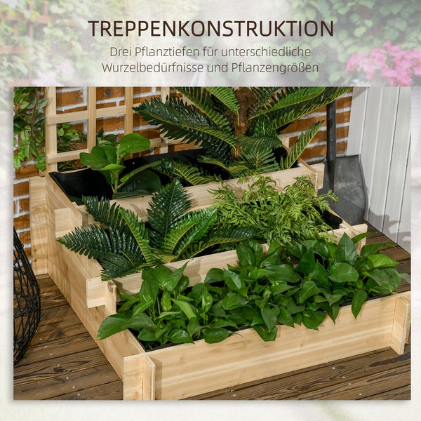 Outsunny 3-stufiges Hochbeet mit Rankgitter, Pflanzkasten aus Holz, Outdoor Blumenkasten, für Gemüse, Blumen, Kräuter, 95 x 95 x 110 cm
