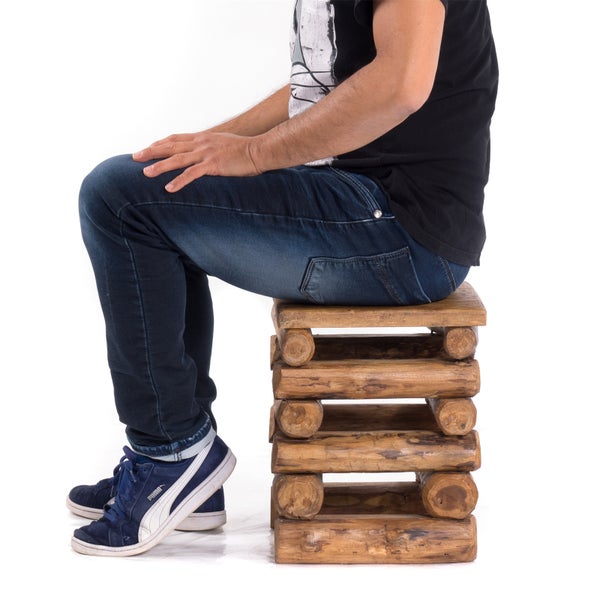 Hocker BLOCK 38 Teak Recyclingholz massiv 08 honigfarben gewachst
