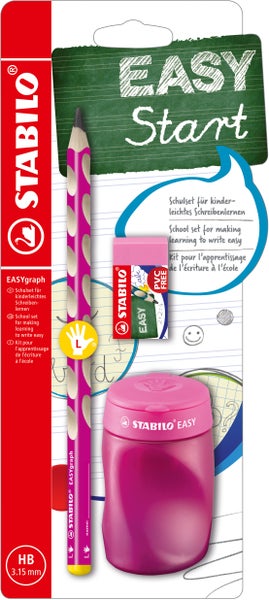 STABILO EASYgraph Schul-Set Spitzer+Radierer+Bleistift für Linkshänder