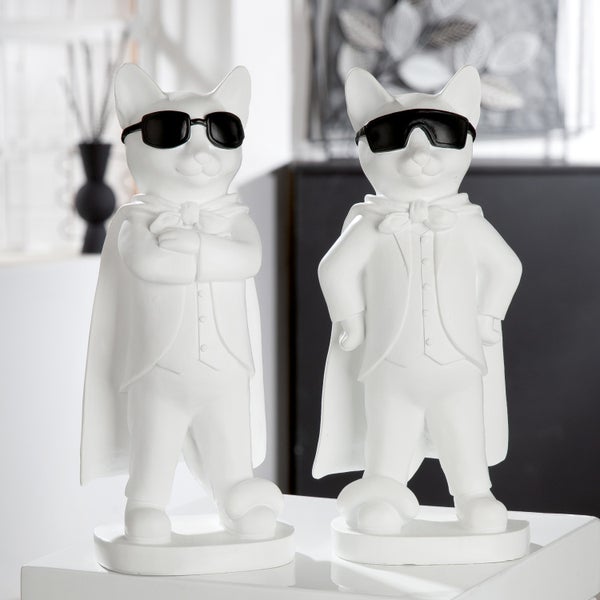 Figuren GILDE 2er Set HERO CAT Dekoobjekte weiß Höhe 30cm Kunstharz